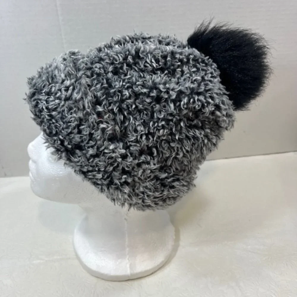 Aeropostale Black White Winter Beanie Hat Black Pom Pom Cotton Lining S/M
